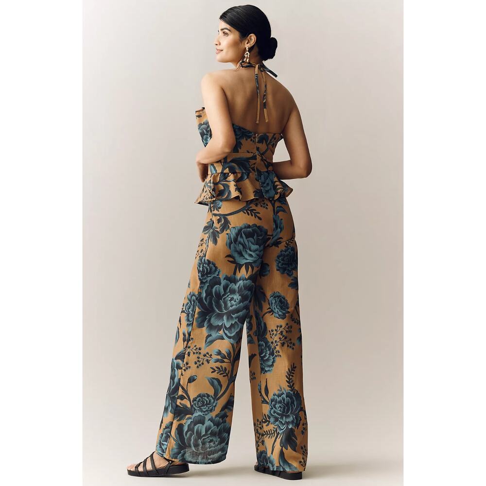 ESPECIA Anthropologie Halter Floral Peplum Jumpsuit Size Small - Picture 2 of 8